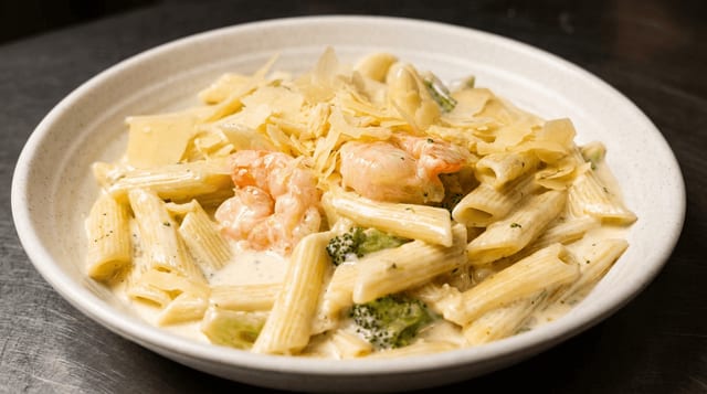 Shrimp Alfredo Penne.